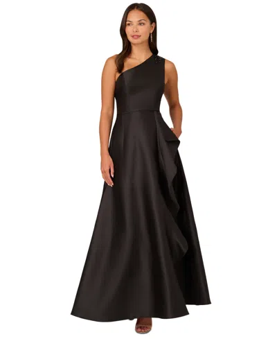 Adrianna Papell Women's Embellished One-shoulder Sleeveless Ballgown In Black