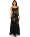 Adrianna Papell Sequin & Bead Floral Mesh Gown In Black