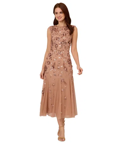 Adrianna Papell Women's Embellished Sleeveless Dress In Rose Gold