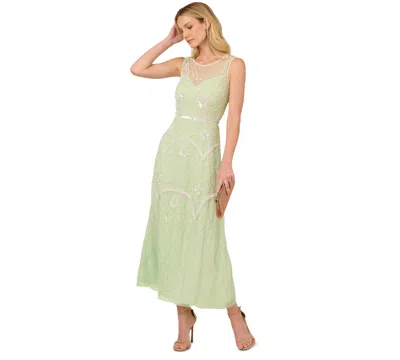 Adrianna Papell Women's Embellished Sleeveless Midi Dress In Aloe Mist,ivory
