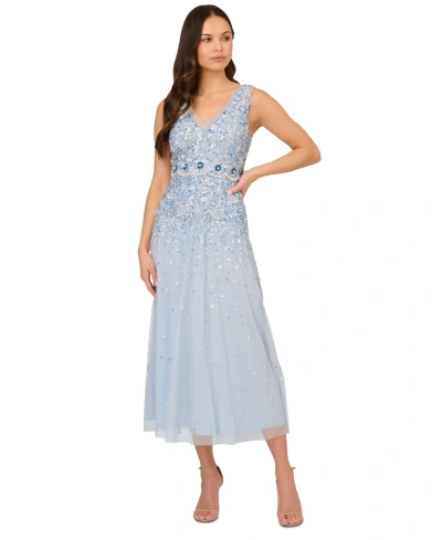 Adrianna Papell Women's Embellished V-neck Dress In Elegant Sky