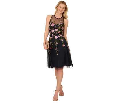 Adrianna Papell Women's Embroidered Beaded Fit & Flare Dress In Midnight Multi