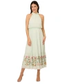 ADRIANNA PAPELL WOMEN'S EMBROIDERED CHIFFON HALTER MIDI DRESS