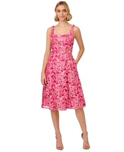 Adrianna Papell Women's Embroidered Fit & Flare Dress In Electric Pink