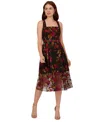 Adrianna Papell Floral Emboidery Midi Dress In Pink,black