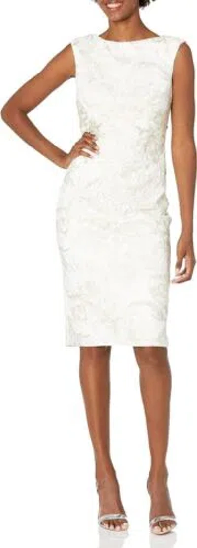 Pre-owned Adrianna Papell Women's Embroidered Lace Midi Dress In Ivory