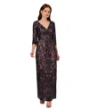 Adrianna Papell Womens Sequin 3/4 Sleeve Evening Dress In Navy Rose Gold