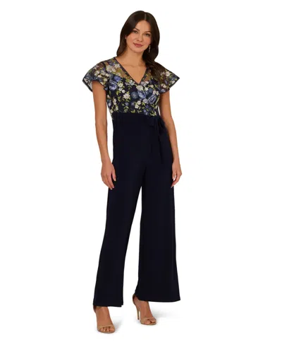 Adrianna Papell Women's Embroidered Wide-leg Jumpsuit In Black