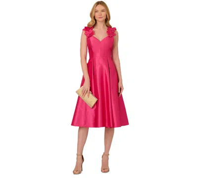 Adrianna Papell Women's Floral Applique Fit & Flare Dress In Electric Pink