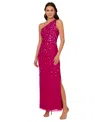 Adrianna Papell Women's Floral-beaded One-shoulder Gown In Hot Orchid