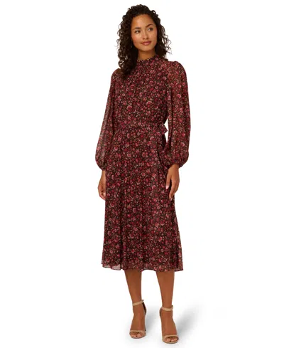 Adrianna Papell Women's Floral Chiffon Midi Dress In Burgundy