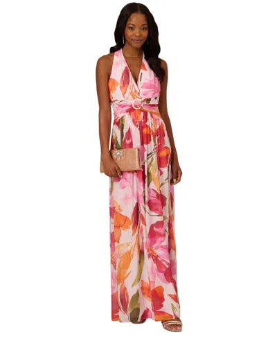 Adrianna Papell Floral Print Chiffon Gown