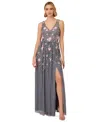 ADRIANNA PAPELL WOMEN'S FLORAL EMBELLISHED V-NECK GOWN