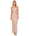 Adrianna Papell Floral Cascading Column Gown In Blush,nude Multi