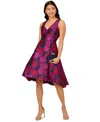 Adrianna Papell Floral Jacquard High-low Dress In Navy Multi