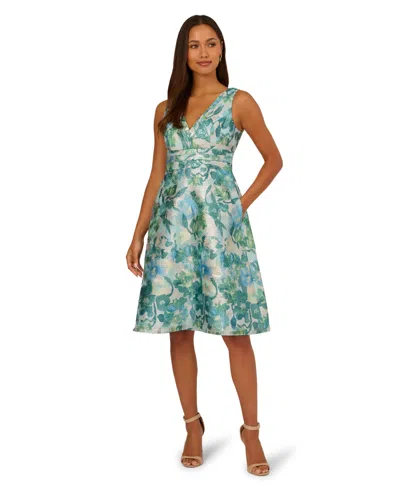 Adrianna Papell Floral Jacquard Midi Dress In Green
