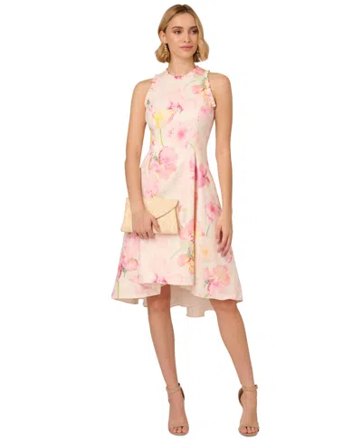 Adrianna Papell Floral Jacquard High-low Dress In Pink Multi