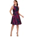 Adrianna Papell Floral Jacquard Back Cutout Cocktail Dress In Navy Orchid