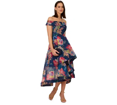Adrianna Papell Women's Floral Organza High-low Gown In Navy Multi
