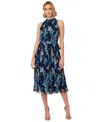 ADRIANNA PAPELL WOMEN'S FLORAL PLEATED CHIFFON DRESS