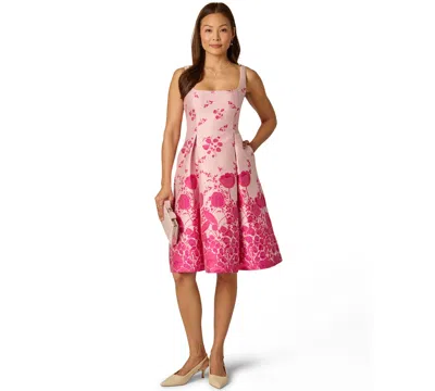 Adrianna Papell Women's Floral Print Fit & Flare Jacquard Dress In Pink
