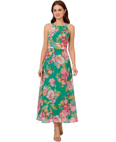 Adrianna Papell Women's Floral-print Halter Maxi Dress In Green Multi