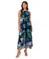 Adrianna Papell Plus Size Floral-print Halter Jumpsuit In Black Multi