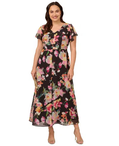 Adrianna Papell Floral Overlay Maxi Jumpsuit In Black Multi