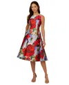 Adrianna Papell Floral Mikado Cocktail Dress In Ivory,red Multi