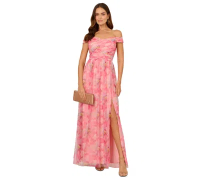Adrianna Papell Women's Floral-print Off-the-shoulder Gown In Pink Multi