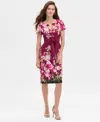 Adrianna Papell Floral Print Tie Front Stretch Twill Sheath Dress In Multi