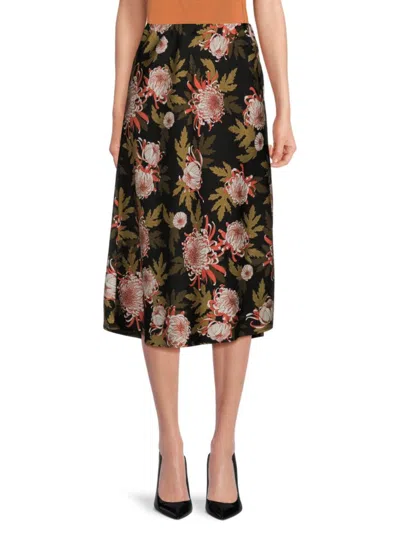 Adrianna Papell Women's Floral Satin A-line Skirt In Black Multi