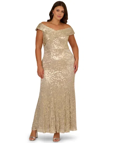 Adrianna Papell Women's Foil Leaf Mermaid Gown In Neutral