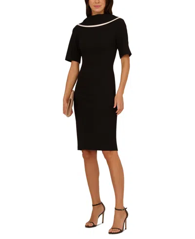Adrianna Papell Women's Folded-neck V-back Sheath Dress In Black,ivory