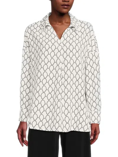 Adrianna Papell Women's Geometric Button Down Shirt In Ivory Black