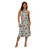 Adrianna Papell Womens Floral Print Chiffon Midi Dress In Blue