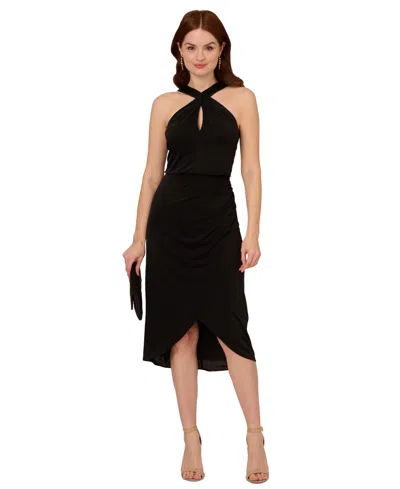 Adrianna Papell Women's Halter Crossover-hem Sleeveless Sheath Dress In Black