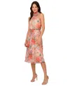 Adrianna Papell Metallic Floral Print Sleeveless Midi Dress In Red Multi