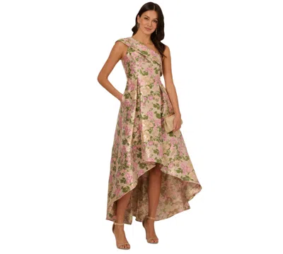Adrianna Papell Women's Jacquard High-low One-shoulder Gown In Pink,green Multi