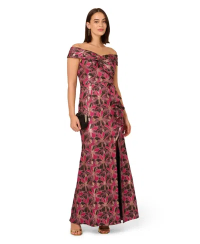 Adrianna Papell Women's Jacquard Off-the-shoulder Gown