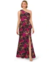 Adrianna Papell Women's Jacquard One-shoulder Gown In Multi