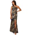 Adrianna Papell Metallic Floral Jacquard Mermaid Gown In Blue,gold