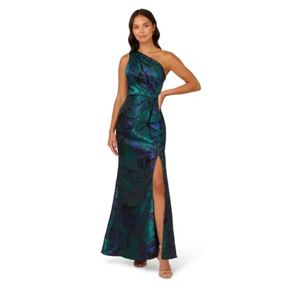 Adrianna Papell Women's Jacquard Printed Asymmetric One-shoulder Gown