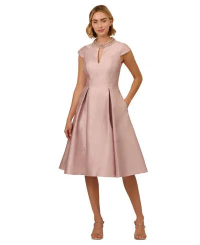 Adrianna Papell Embellished Keyhole Mikado Cocktail Dress In Bellini