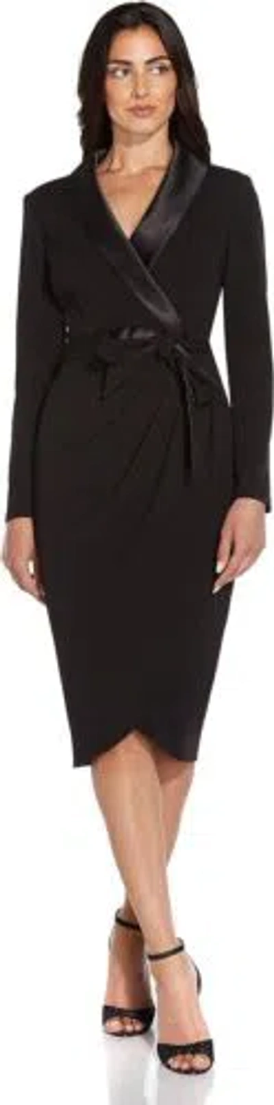Pre-owned Adrianna Papell Women's Knit Crepe Tuxedo Wrap Dress In Black