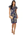 Adrianna Papell Foil Lace Sheath Dress In Blue