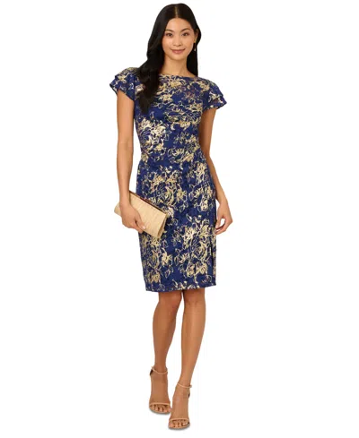 Adrianna Papell Women's Lace Foil Flutter-sleeve Sheath Dress In Multi