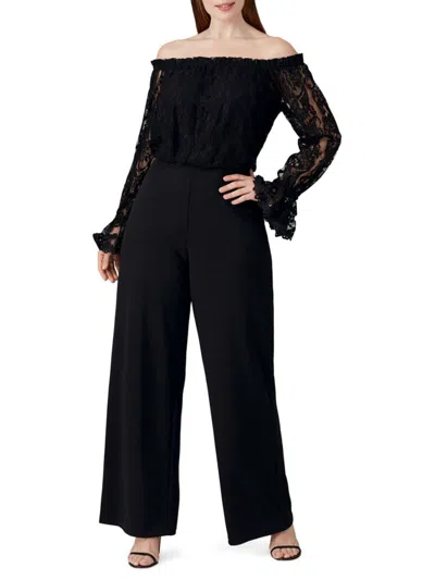 Adrianna Papell Women's Lace Off Shoulder Wide Leg Jumpsuit In Black