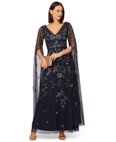 Adrianna Papell Women's Long-sleeve Beaded Mesh Dress In Black
