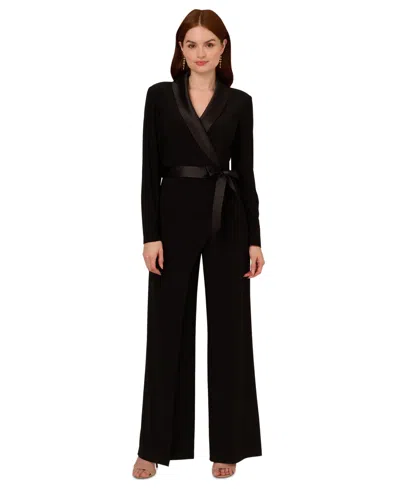 Adrianna Papell Womens Satin Trim Polyester Jumpsuit In Black